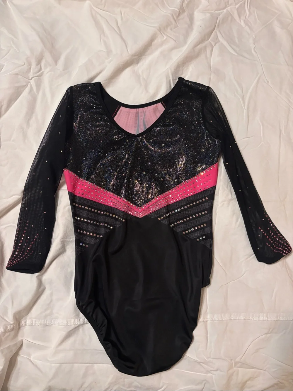 Girls' Black and Hot Pink Sparkle Gymnastics Competition Leotard